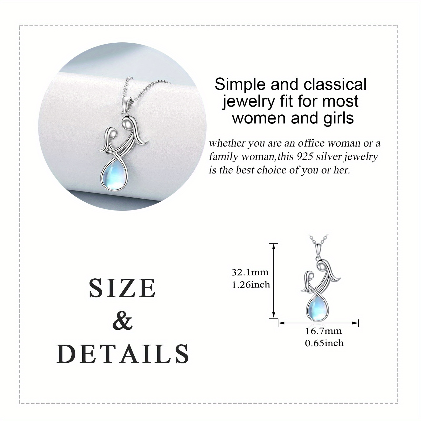 Women's 925 Sterling Silver Moonstone Pendant Necklace